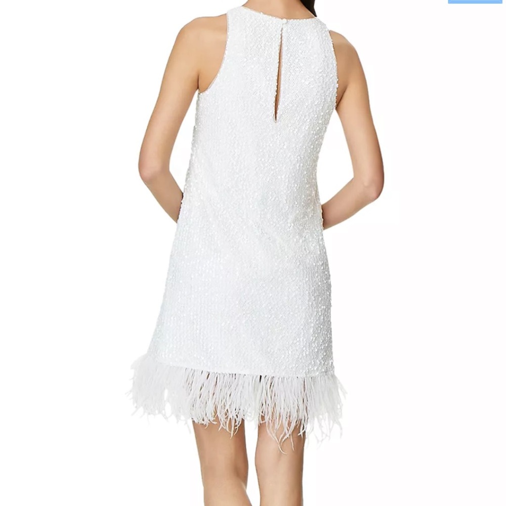 Halter Sequin Faux Feather Trim Trapeze Dress - Picture 2 of 2
